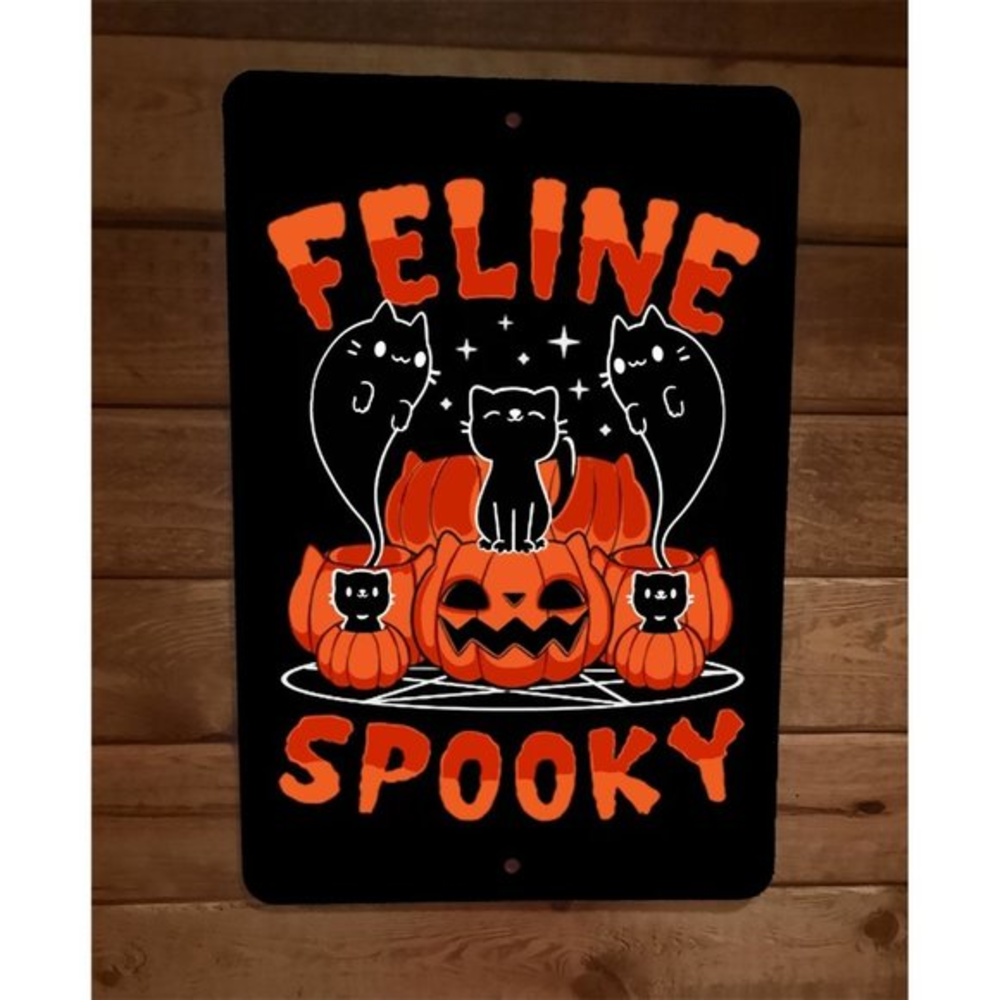 Feline Spooky Cats Halloween 8x12 Metal Wall Sign Poster